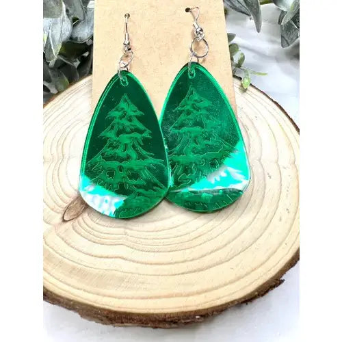 Green Snow Covered Tree Earrings