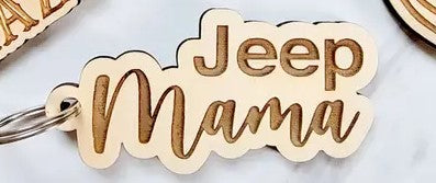 Wood Jeep Mama Keychain